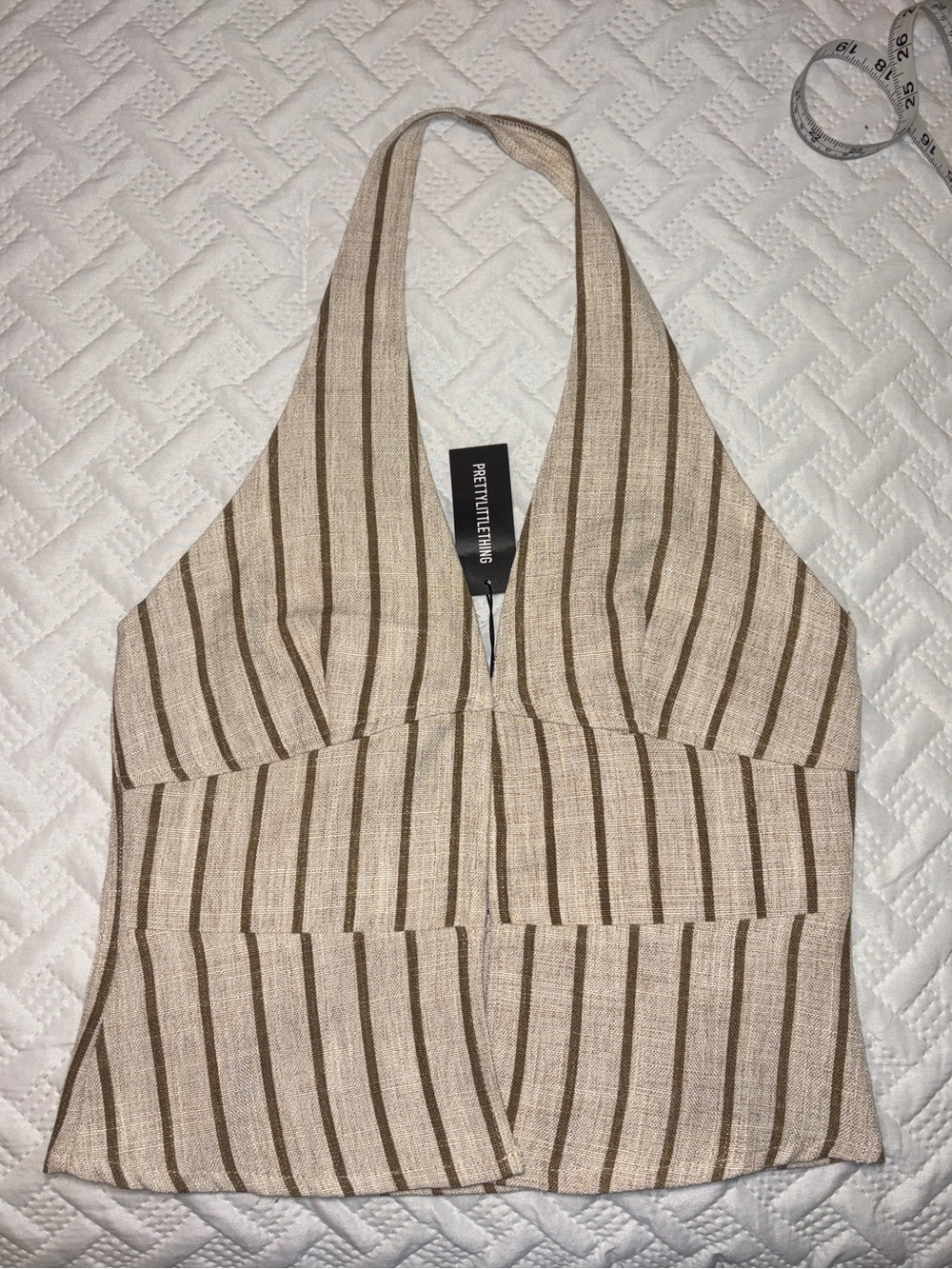 PrettyLittleThing | NWT Beige and Brown Striped Halter Crop Top